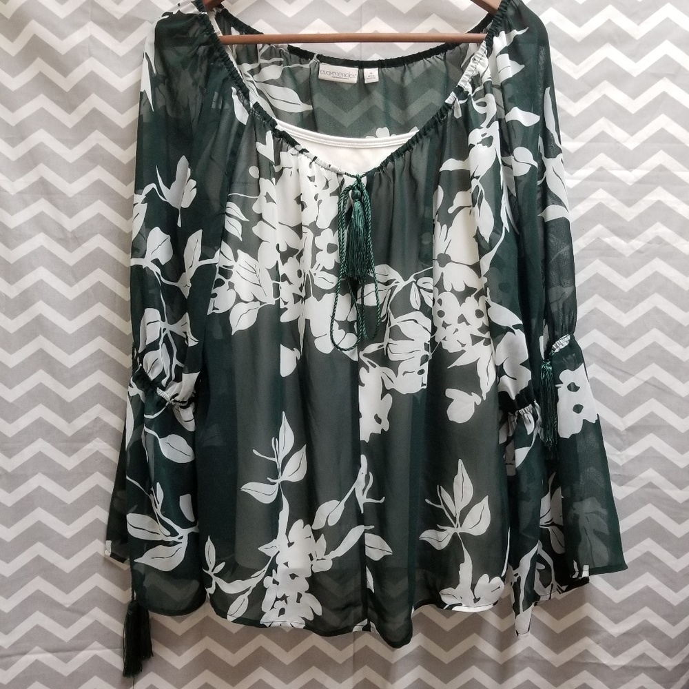 Sheer Green Blouse with Leaf Print